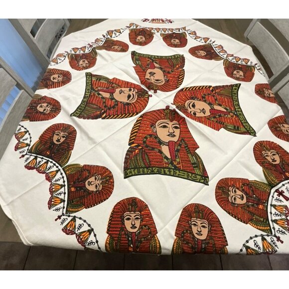 Egyptian Revival Tablecloth King Tut Pharaoh Ankh Rectangular 50" x 45" - Picture 3 of 5